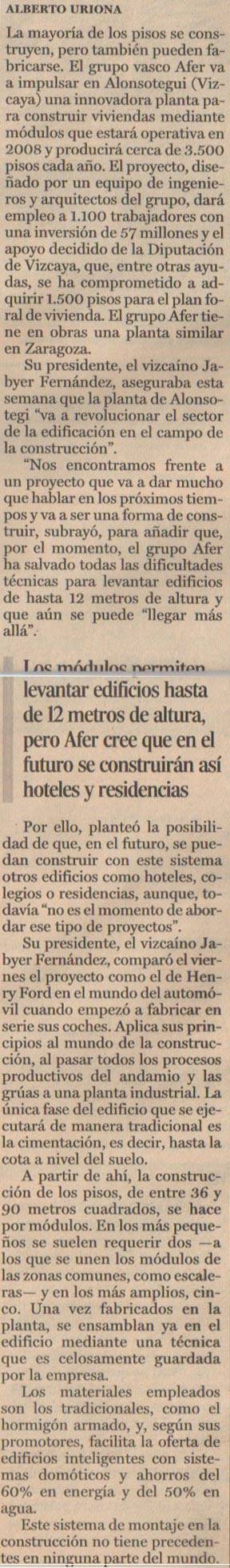 texto del periodico el pais respecto a la fabrica de viviendas económicas