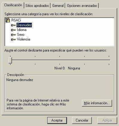 Clasifica el contenido de sexo, desnudez, lenguaje o violencia que se puede ver en Internet Explorer