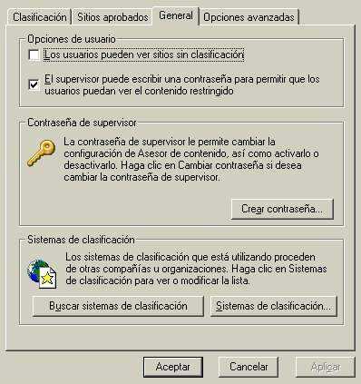 opcion general para la clasificacion de sitios restringidos en Internet Explorer