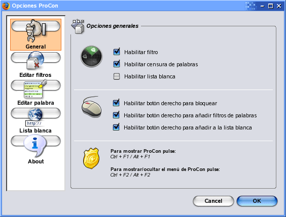 opciones para el filtrado de paginas no aptas para niños en firefox