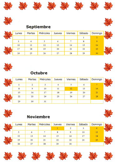 Calendarios infantiles sobre el oto&ntilde;o