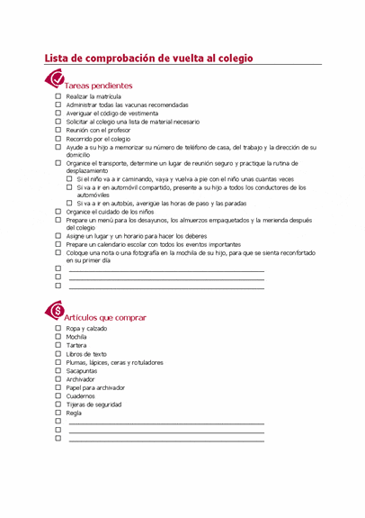 recurso infantil lista de comprobacion de vuelta al cole