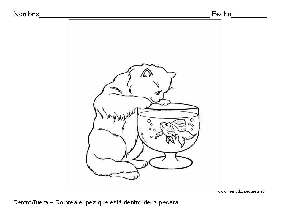 Ficha infantil sobre los conceptos Dentro y Fuera