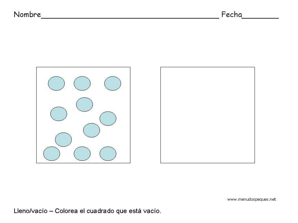 Ficha infantil sobre los conceptos Lleno y Vac&iacute;o
