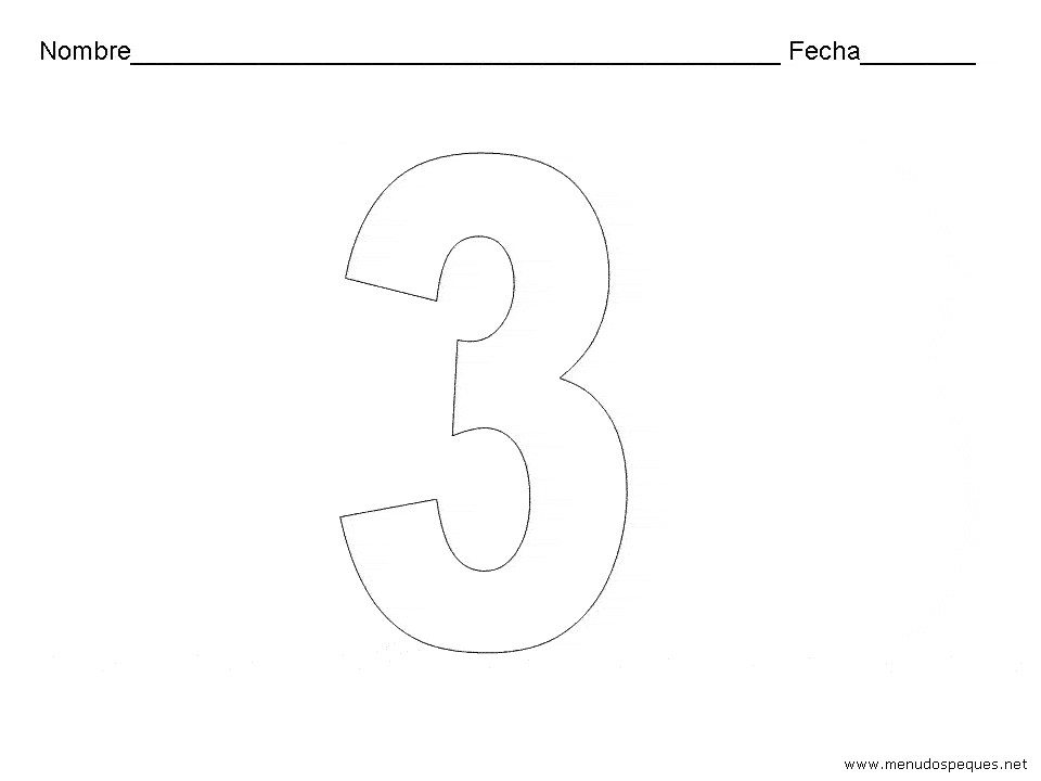 Ficha infantil sobre los N&uacute;meros. El Tres