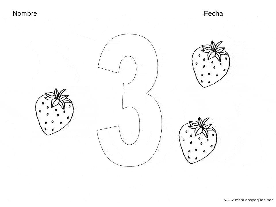 Ficha infantil sobre los N&uacute;meros. El Tres