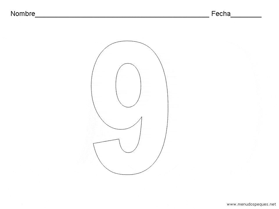 Ficha infantil sobre los N&uacute;meros. El Nueve