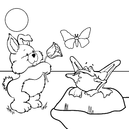 Colorear dibujo conejo y rana