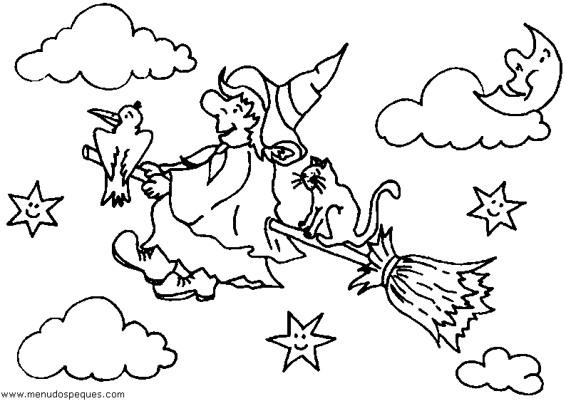 lamina para colorear de halloween Bruja03.gif