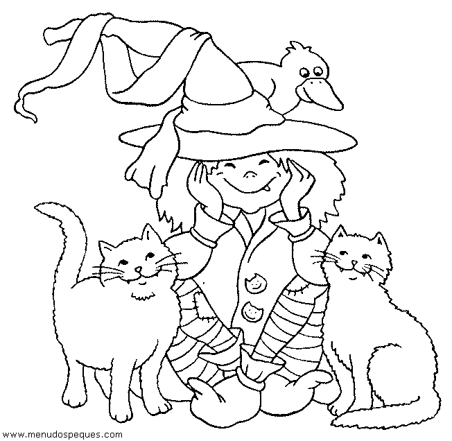 lamina para colorear de halloween Bruja06.gif