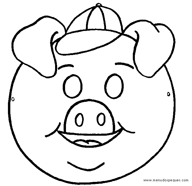 l&aacute;minas dibujos para imprimir y colorear Carnaval. Carnavales careta de cerdito