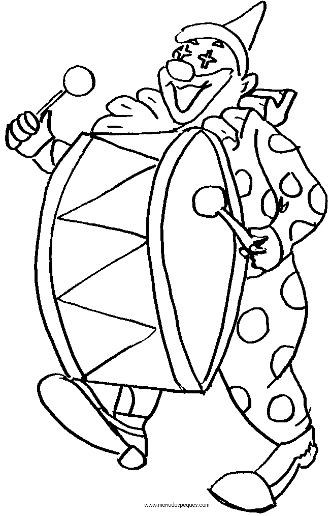 l&aacute;minas dibujos para imprimir y colorear Carnaval. Carnavales - Payaso con tambor