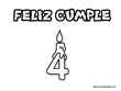 Lamina de dibujo para colorear Cumplea&ntilde;os. Vela con n&uacute;mero 4
