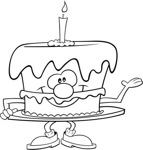 Dibujo de Tarta con Vela - Colorear Cumpleaños