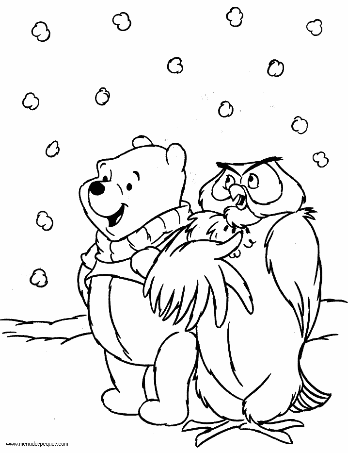 lamina para colorear del invierno Winnie The Pooh en la Nieve