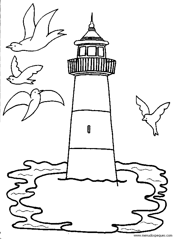 lamina para colorear del Verano. Faros de muelles pesqueros 