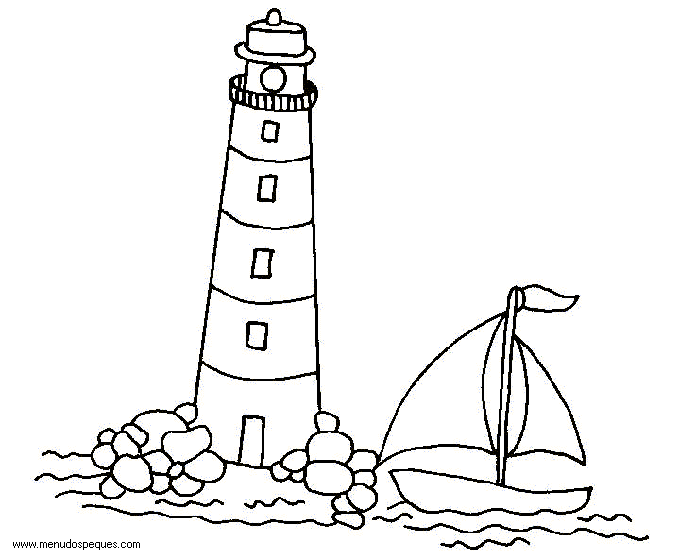 lamina para colorear del Verano. Faros de muelles pesqueros 