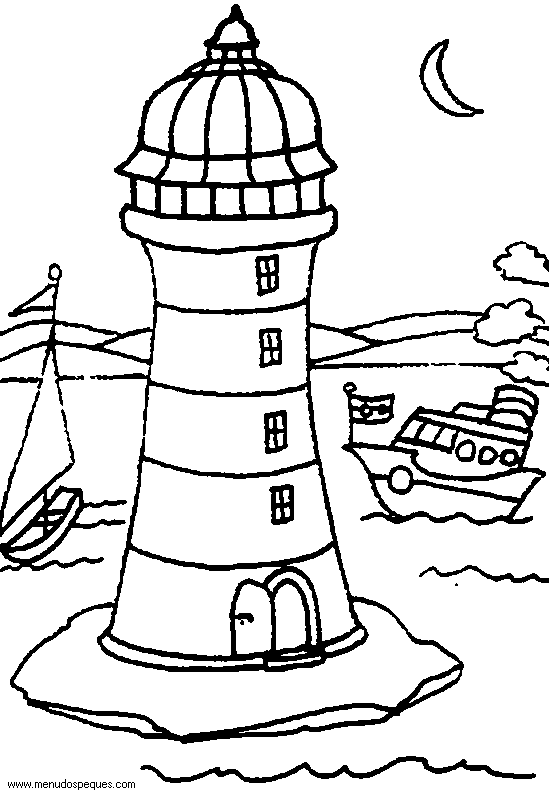 lamina para colorear del Verano. Faros de muelles pesqueros 