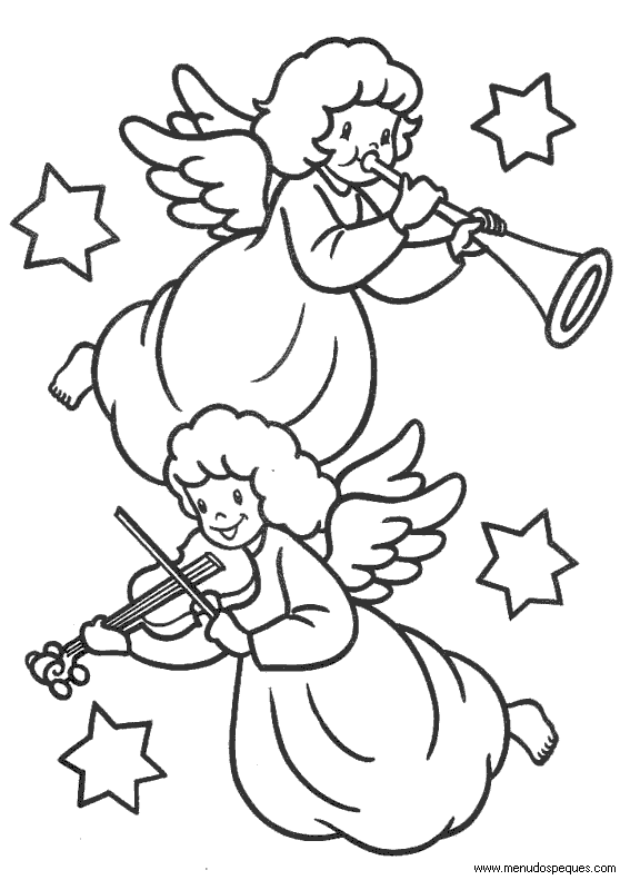 lamina para colorear Angelitos navide&ntilde;os para navidad angel musik
