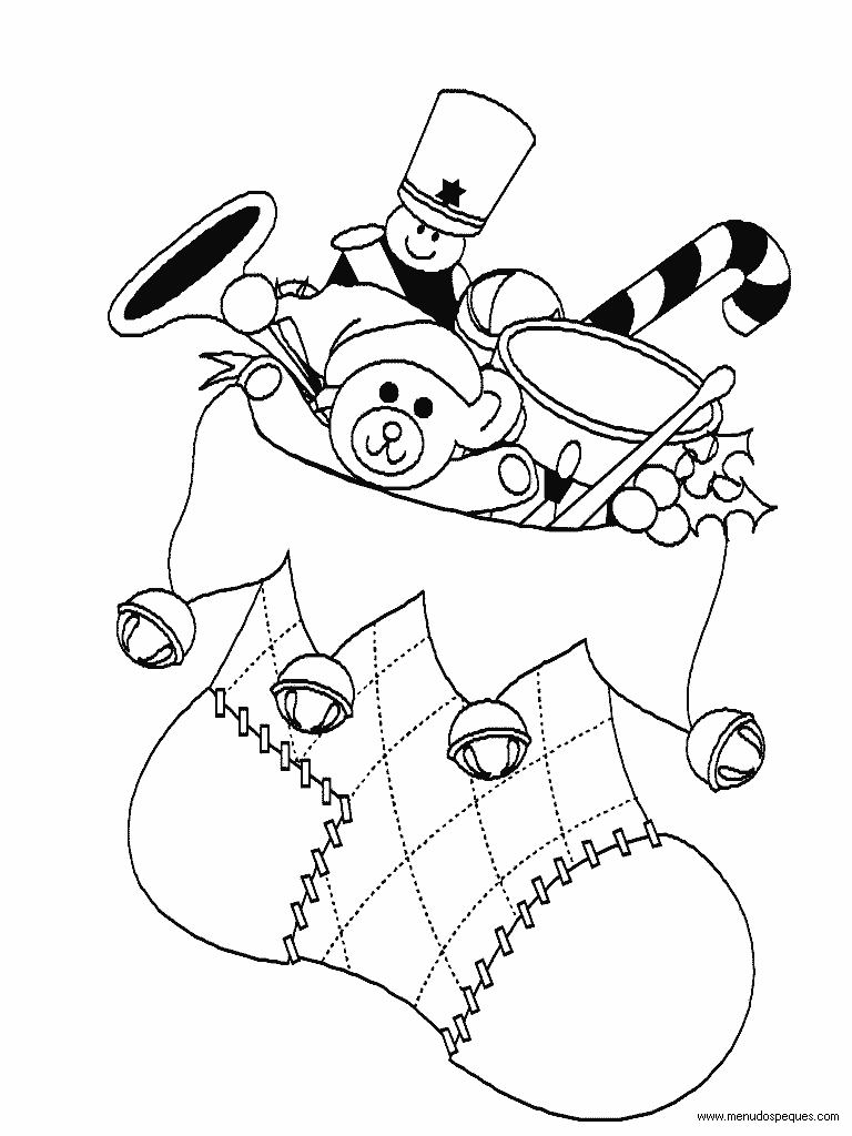 lamina para colorear de calcetin navide&ntilde;o 07