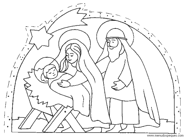 lamina para colorear de Nacimiento de Jesús, Portal de belén, Pesebre 04