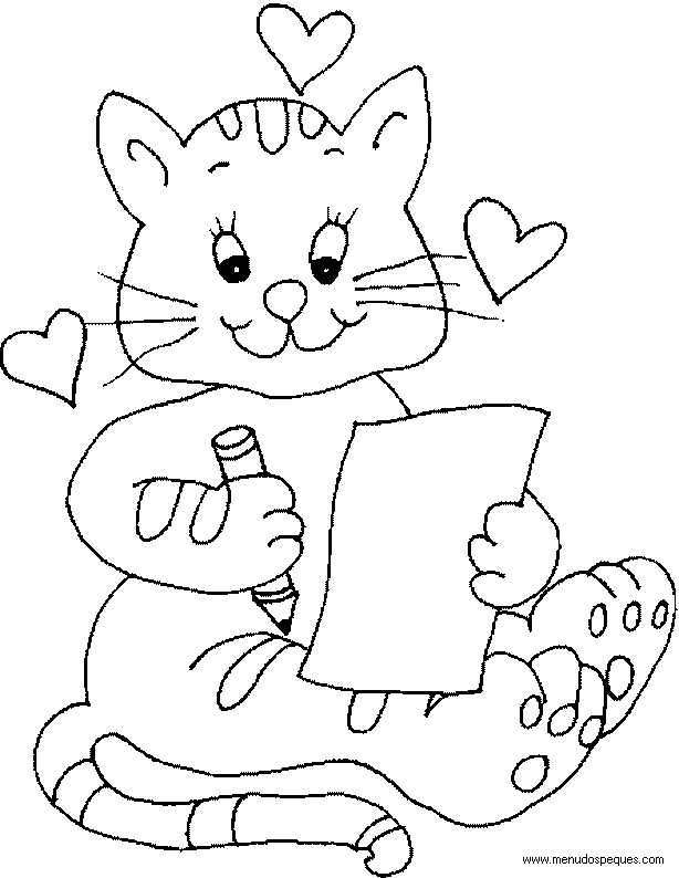 imprimir y colorear l&aacute;minas para el d&iacute;a de San Valent&iacute;n. Gato enamorado