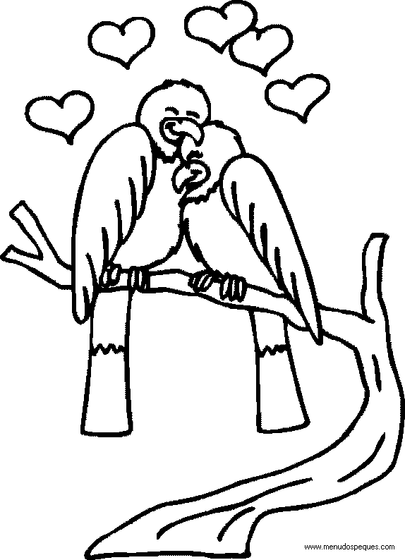 imprimir y colorear l&aacute;minas para el d&iacute;a de San Valent&iacute;n. Loros de san valentin enamorado