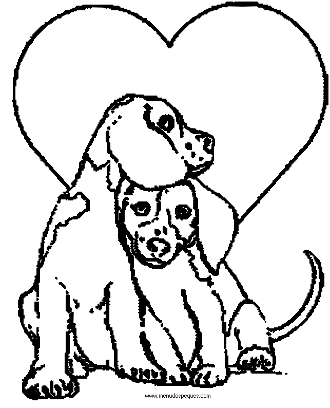 imprimir y colorear l&aacute;minas para el d&iacute;a de San Valent&iacute;n. Perritos enamorado