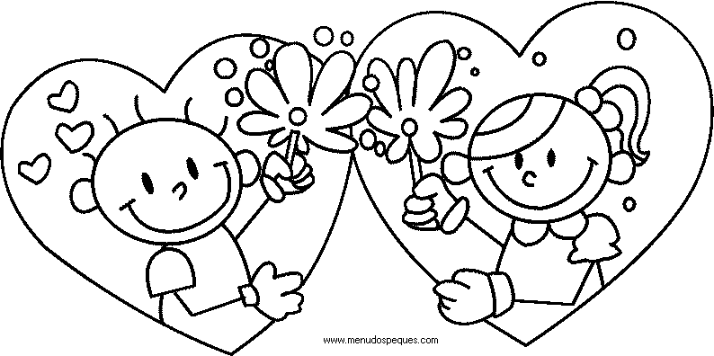 imprimir y colorear l&aacute;minas para el d&iacute;a de San Valent&iacute;n. Ni&ntilde;os enamorado
