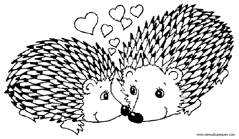 imprimir y colorear l&aacute;minas para el d&iacute;a de San Valent&iacute;n. Erizos enamorados