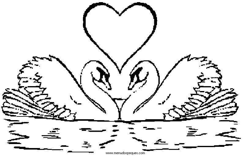 imprimir y colorear l&aacute;minas para el d&iacute;a de San Valent&iacute;n. Cisnes de san valent&iacute;n enamorados