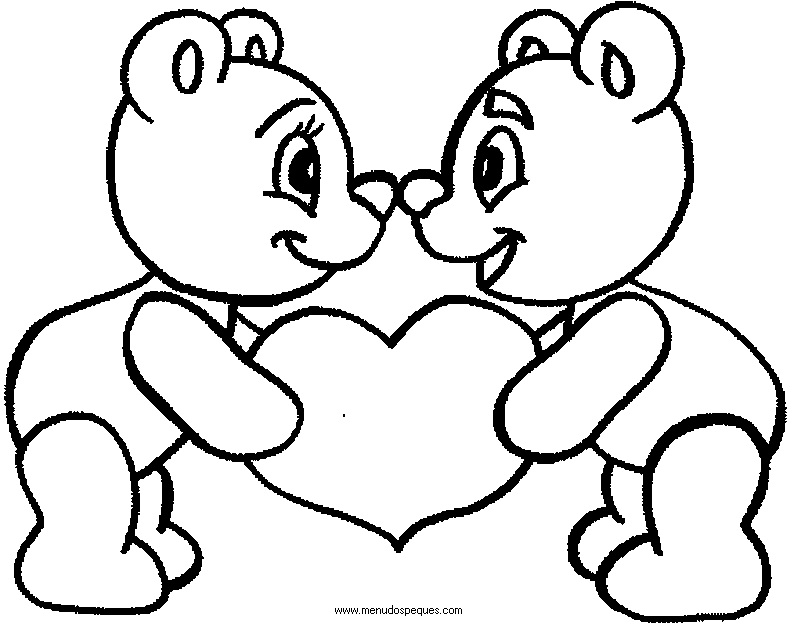 imprimir y colorear l&aacute;minas para el d&iacute;a de San Valent&iacute;n. Ositos de San valent&iacute;n enamorados