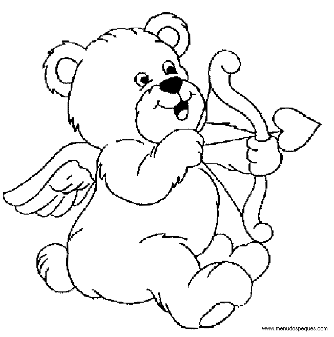 imprimir y colorear l&aacute;minas para el d&iacute;a de San Valent&iacute;n. Oso cupido de san valent&iacute;n