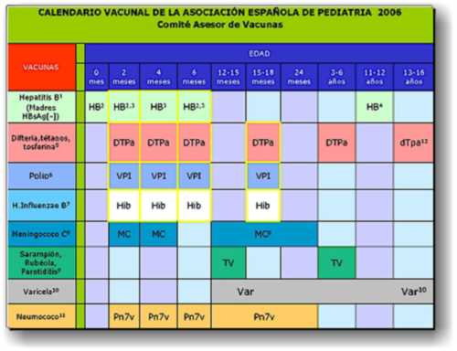 calendario vacunal para 2006