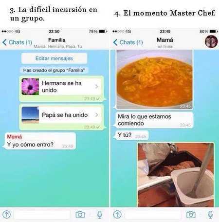 Madres usando el Whatsapp. momento master chef