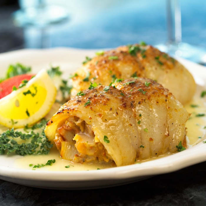 Filetes de lenguado con salsa de naranja y tomillo