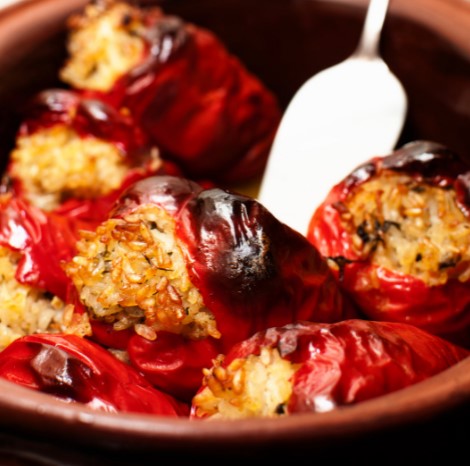 Pimientos rellenos de arroz al horno