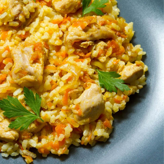 risotto, pollo, mango, receta