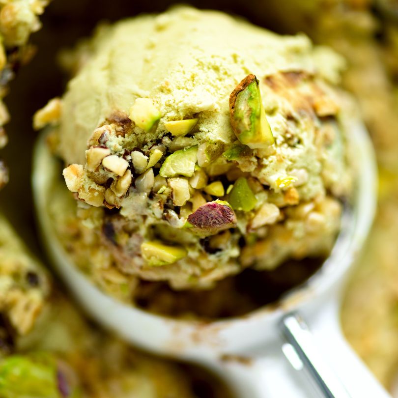 Helado de pistacho, casero, tradicional, saludable