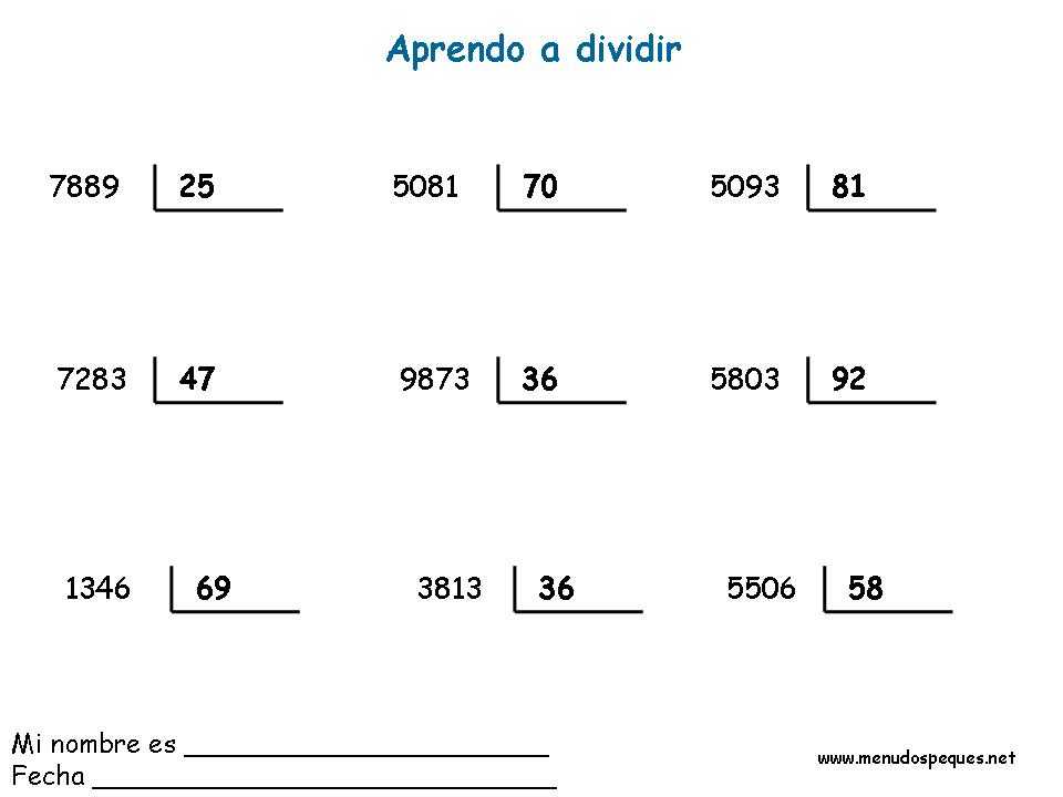 Resultado de imagen de divisiones de dos cifras para imprimir