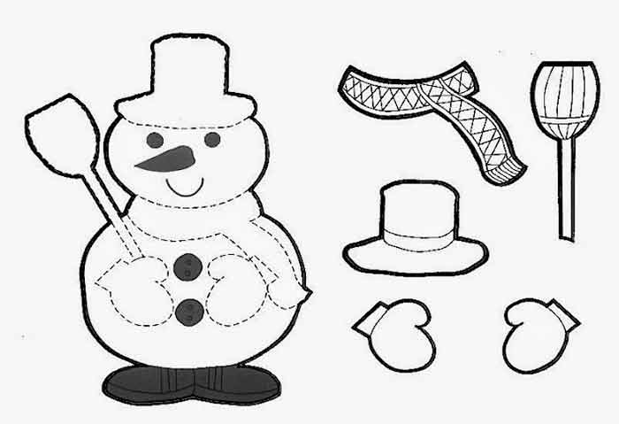 Muneco de Nieve Recortable Fichas y Dibujos Navidad