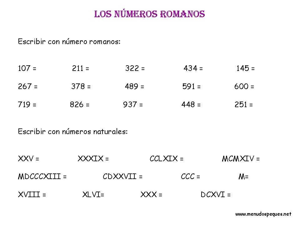 Ficha seis de números romanos para niños