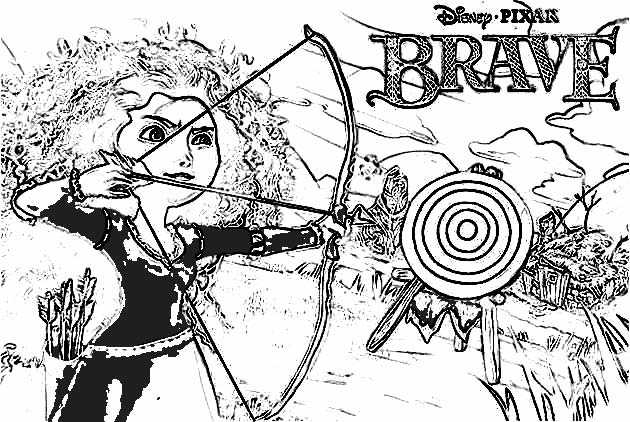 Dibujo para colorear de Brave con su arco.