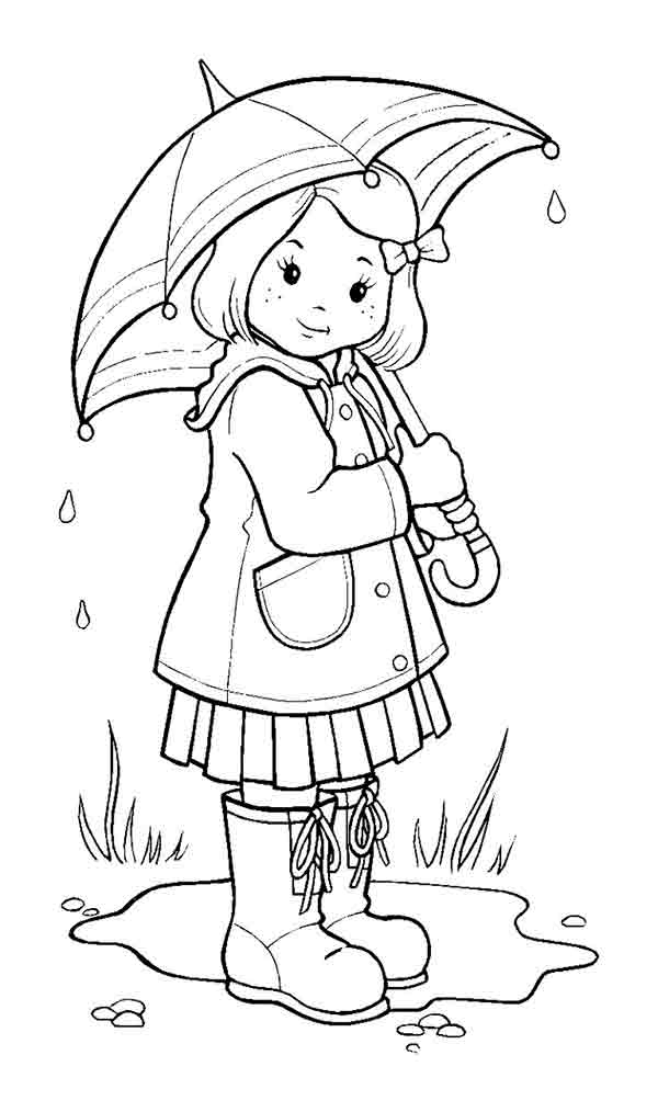 Niña con Paraguas y Botas de agua - Dibujos Otoños
