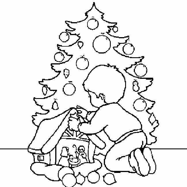 Láminas de dibujos para colorear Decoración del árbol de Navidad y el Belén