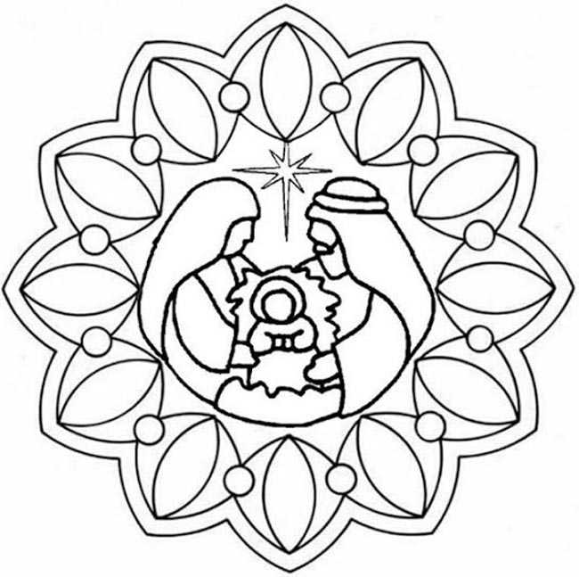 dibujos para colorear Mandala Navidad con nacimiento