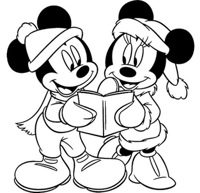 dibujos para colorear a Mickey y Minnie en Navidad
