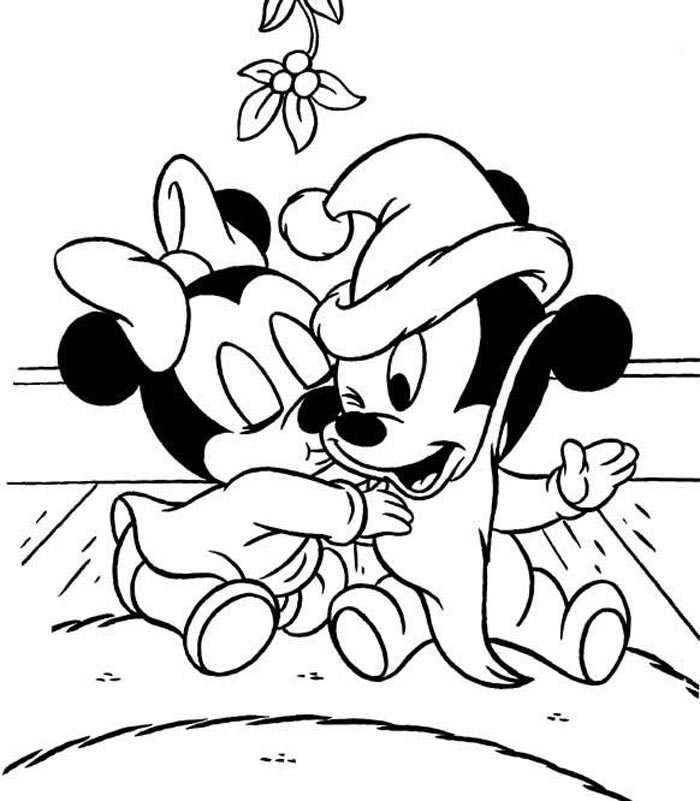 colorear Mickey y Minnie - Bebés disney en Navidad