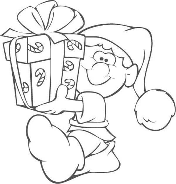 Dibujo niño con regalo de Navidad