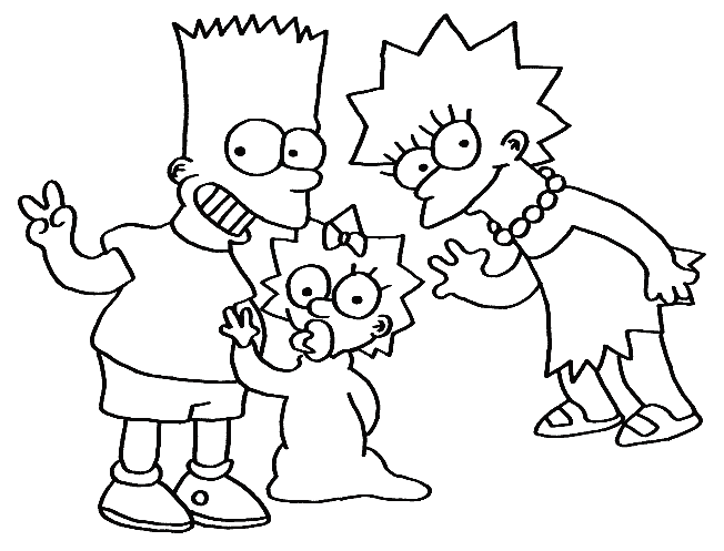Colorear Los Simpsons: Bart, Lisa y Maggie